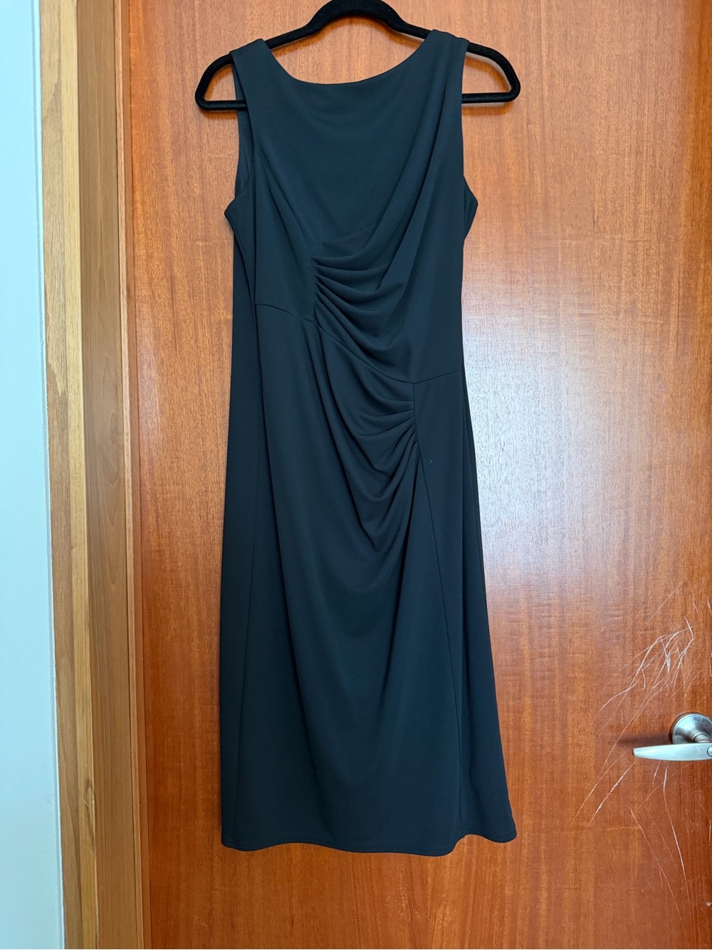 Vince Camuto Black Sleeveless Drape-Front Midi Dress